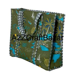 Sac fourre-tout à bandoulière en coton matelassé fait main pour femmes, sac de shopping écologique bohème indien avec imprimé en bloc - Product Image 4