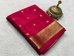 Magnifique sari en soie avec tissage Zari doré, infroissable et extensible, idéal pour les occasions festives - Product Image 2