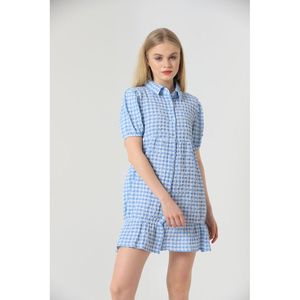 Vestido Midi TOPSHOW Azul con Cuello Camisero y Botones para Mujer - Elegante Vestido a Cuadros Gofre con Botones en Toda la Longitud - Product Image 4