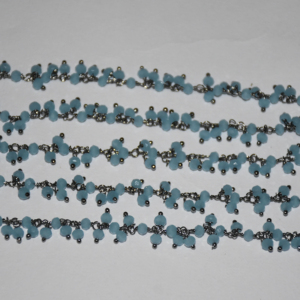 Black plated aqua calcedony Glass Beads <b>Cluster</b> Rosary. Beaded Chain for Bracelet necklace Jewelry Making. 3mm beads chain - Product Image 3