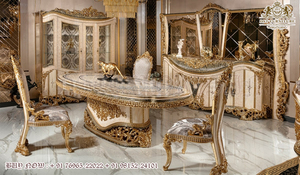 Decoración clásica de escenario de boda Rajwada, Diseño exótico, muebles de comedor tallados a mano, juego de mesa de comedor tallado de estilo turco - Product Image 6