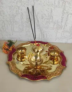 Pooja Aarti Thali Home Decor Accessoires Groothandelaar Gepersonaliseerde Messing Designer Pooja Thali 10 Inch Dia