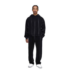 <b>Velour</b> Hoodie <b>Tracksuit</b> Set <b>Men</b> Two Piece Oversized Streetwear Outfit Soft Shiny Fabric Custom Logo OEM ODM Clothing Factory - Product Image 1