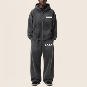 Nouvel arrivage tendance : Ensemble de survêtement 2 pièces pour homme, imprimé uni, effet délavé, style urbain, 100% coton, comprenant un pantalon de jogging et un sweat à capuche - Product Image 4