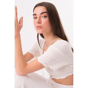 Kisa Kollu Onden Baglamali Orme Crop Ust - Blanco - Product Image 1