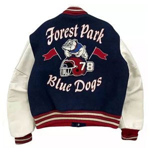 Chaqueta Universitaria Bordada en Chenilla de Moda Urbana al por Mayor para Hombre, 100% Lana, Mangas de Cuero, Chaquetas Letterman para Hombre - Product Image 2