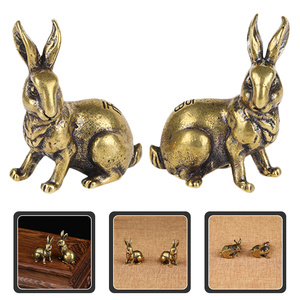 Laiton Antique lapins lapin Sculpture ensemble artisanat coulé doré lapin Sculpture objets pâques décoration artisanat - Product Image 3