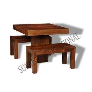 Mắt bắt Thiết kế phòng ăn đồ nội thất dakota 3PC sheesham gỗ 1 bảng và 2 băng ghế ăn đặt ở mức giá hợp lý