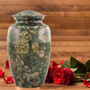 Green Stone Design Metal Cremation Urn for Human or Pet Ashes Elegant Funeral Urn with Polished Jade Like Marble by AYAANS - Product Image 5