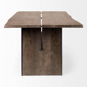 Table de salle à manger de cuisine à domicile en bois massif avec finition de qualité supérieure, plateau en bois d'acacia à bord naturel, pied intégré en métal - Product Image 2