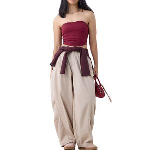 Top Corto sin Tirantes para Mujer, Tejido de Canalé, Ajustado, Elástico, Estilo Bandeau, Casual, Primavera, Antiarrugas, Corto, Delgado - Product Image 5