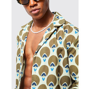 เสื้อเชิ้ตลำลองสำหรับผู้ชายพิมพ์ลายสีเขียวและสีฟ้า - Product Image 2