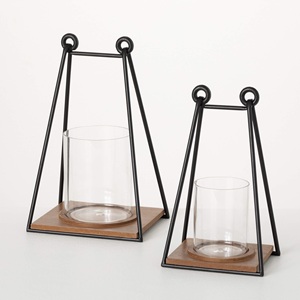 Juego de 2 portavelas de madera con cuerpo de madera y tapa de metal Portavelas de madera con tapa de metal con gran calidad - Product Image 2