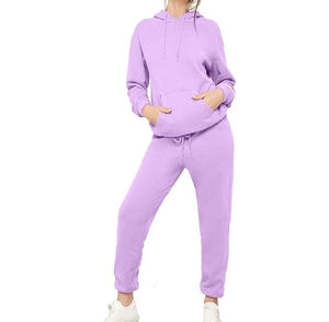 Nueva llegada personalizada 100% algodón mujeres 2 piezas pulóver chándales suave invierno luz Color sólido ajuste Regular traje transpirable - Product Image 1