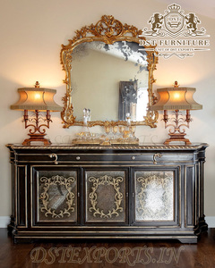 Mesa Consola de Madera de Teca con Acabado Brillante y Espejo, Mesa Consola Tallada a Mano para Comedor, Estilo Barroco Francés, Mesa Tallada a Mano, Canadá - Product Image 5