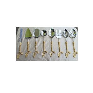 Juego de Cubiertos para Servir Ensaladas de Alta Calidad con Diseño de Hojas para Hotel y Cocina, Juego de Cubiertos de Acero Inoxidable y Latón de 8 Piezas para el Hogar - Product Image 1