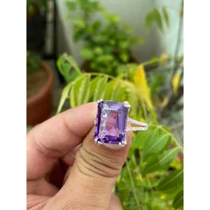 Anillo de Amatista con Corte Esmeralda, Plata de Ley 925, Anillo de Piedras Preciosas Hecho a Mano, Proveedor de Joyería al por Mayor - Product Image 3