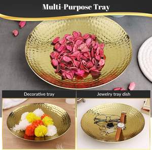 Premium 12'' <b>Round</b> Hammered Gold Eco-Friendly Handmade Durable Serving Platter & Cluster Tray for Dry Foods Parties Entertaining - Product Image 4