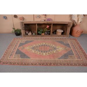 Vintage Turkish Rug, Area 4.3x7.9 ft (130x240 cm) Rug, <b>Red</b> Camouflage <b>Wool</b> Rug - Product Image 3
