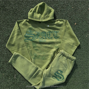 Diseño de bordado personalizado Heavyweight 100% algodón pulóver sudaderas con capucha y pantalones de chándal holgados conjunto de dos piezas traje de jogging - Product Image 3