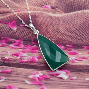 925 Sterling Silver Green Onyx Collier Bijoux De Mariage Cadeau pour Elle Plaqué Or Collier De Pierres Précieuses NL0084-GS - Product Image 2