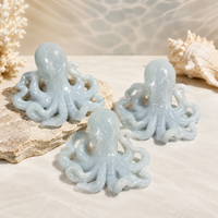 Statue d'octopus en pierre d'ange polie, sculptée à la main, en cristal naturel, sculpture de vie marine pour présentation sur étagère ou table