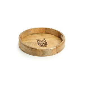 Plateau rond en bois durable avec poignées Plateau de service en bois de manguier écologique pour table à manger et table basse - Product Image 1