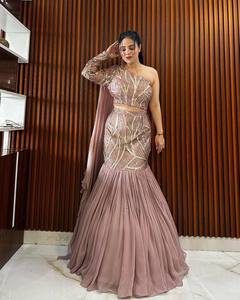 FANCY PARTY WEAR FAUX GEORGETTE SECUENCIA TRABAJO Y VOLANTES LEHENGA Y BLUSA CON DUPATTA ADJUNTO - Product Image 2