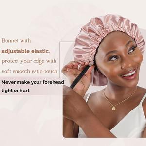 หมวกคลุมผมผ้าไหมสองชั้นหมวกผ้าซาตินสำหรับใส่นอนปรับแต่งได้ - Product Image 6