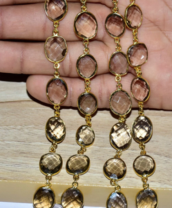 Chaîne de chapelet de lunette de pierres précieuses en quartz fumé naturel plaqué or de qualité supérieure, chaîne de connecteur pour la fabrication de bijoux au prix de gros - Product Image 3