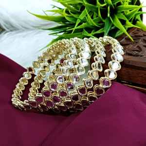 Efulgenz Indian Faux Kundan Crystal Wedding Bridal Bracelet Bangle <b>Set</b> Indian Manufacturer Wholesaler Jewellery for Women - Product Image 2
