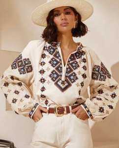 Vestido blusa popular ucraniano personalizado al por mayor, minivestido bordado con borlas, aspecto Vintage, vestidos de una pieza de manga completa, artículo - Product Image 3