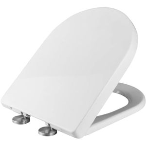 Siège de toilette universel moderne en polypropylène blanc laiteux en forme de D 44,5x36CM, fermeture douce, démontage rapide et installation facile - Product Image 1