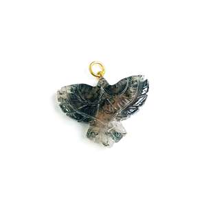 Moss Agate Eagle Sculpted Gemstone Pendant Single Loop Gold Plated Sterling Silver 925 Gemstone Pendant DIY Charms In Bulk Price - Product Image 1