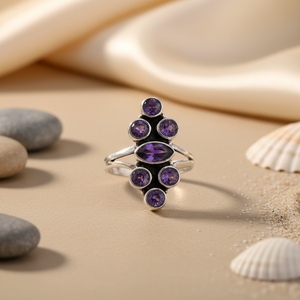 Anillo de Plata de Ley 925 con Cristal de Amatista, Corte Marquesa y Redondo, Elegante y Delicado, para Uso Diario de Mujeres - Product Image 1