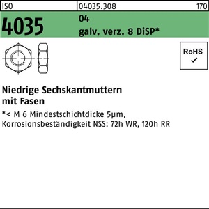 Tuerca hexagonal ISO 4035 de bisel bajo M8 de acero de fácil corte galvanizado, 8 piezas DiSP-1000 - Product Image 1