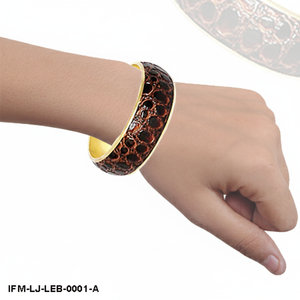 Genuine Leather and Brass Bangle Handcrafted <b>Croc</b>-Embossed Statement Bracelet Luxury Brown Leather <b>Jewelry</b> for Women - Product Image 3