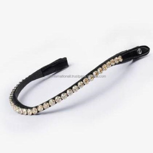 Banda para cejas de caballo de cuero negro o marrón personalizada de todas las formas con piedras de cristales redondos banda para cejas Mega Bling extremo de bucle ajustable - Product Image 4