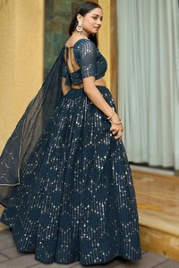 Bleu aqua Georgette Lehenga Choli avec paillettes Party Wear Club Dresses - Product Image 4