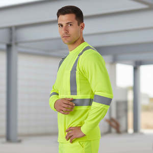 Wholesale Hi Vis Button <b>Safety</b> ANSI Class Men's 100% Polyester Long Sleeve Reflective <b>Tape</b> LED Flash man t-shirt - Product Image 4