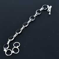Pulsera de Cadena Ajustable de Plata de Ley 925 con Espinela Negra, Estilo Vintage, Unisex, Boho Hippie, Hecha a Mano por Art Palace