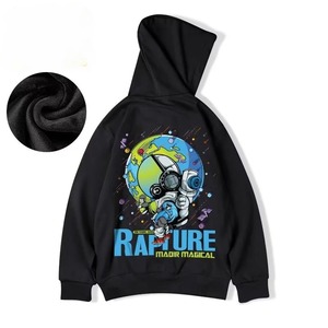 <b>Hoodies</b> Men <b>American</b> Cartoon Astronaut Print Winter Digital Printing Regular Fit Soft Fleece Hooded Sweater - Product Image 2
