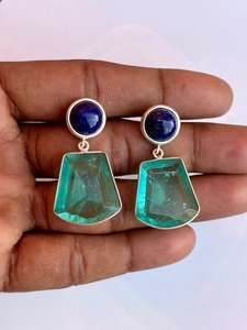 Pendiente hecho a mano de turmalina Paraiba de Plata de Ley 925 con lapislázuli, hermoso pendiente de mujer. - Product Image 6