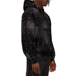 Sweat à capuche en molleton français 100% coton surdimensionné pour homme, logo personnalisable, vêtement décontracté d'hiver avec détails en strass - Product Image 2