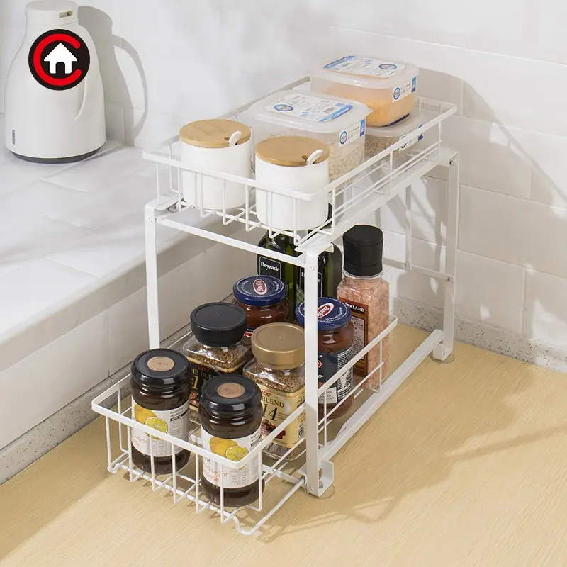 Cabinet Storage Sliding Drawer Kitchen Organizer Under Sink Organizers and Storage Pull Out 2 Tier Metal undersink Organizer