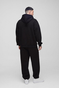 Vente en gros sur mesure fabricant 100% coton 450GSM épais noir surdimensionné fermeture éclair survêtement unisexe vente à chaud sweats à capuche et pantalon ensemble - Product Image 3