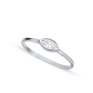 Anillo de Plata de Ley 925 Hecho a Mano con Diseño Delicado y Delgado de Circonitas en Forma de Marquesa, Chapado en Rodio, para Boda - Product Image 2