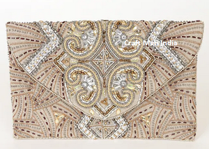 Flap <b>Clutch</b> Bag with Hand Bead Stone and Pearl Embroidery Suede Material Vintage Lady Style for <b>Brides</b> Wedding Party Wear - Product Image 5