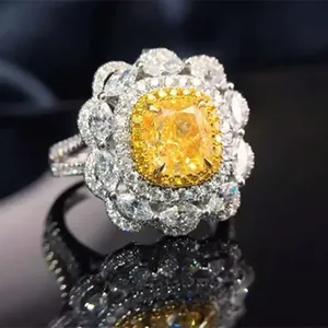 Lujo Dubai nupcial boda diamante joyería 18KGold 2ct GIA VS2 elegante amarillo claro Natural diamante collar anillo Dule uso mujeres - Product Image 5