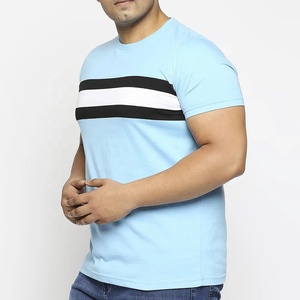 Logotipo personalizado de alta calidad 100% algodón camiseta de hombre cuello redondo Diseño a rayas transpirable de talla grande bordado personalizado Jersey - Product Image 4